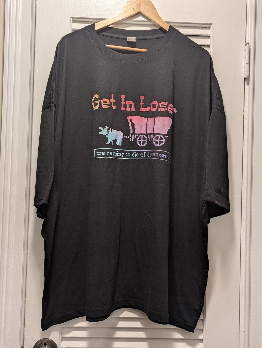 Get In Loser Oregon Trail Dysentery Graphic T-Shirt Men's Size 5X Black Cotton